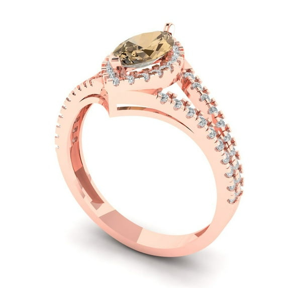 1.2ct marquise cut champagne Zircon 14k rose gold halo Bridal Wedding Engagement Promise Anniversary Ring for Women size 3.75