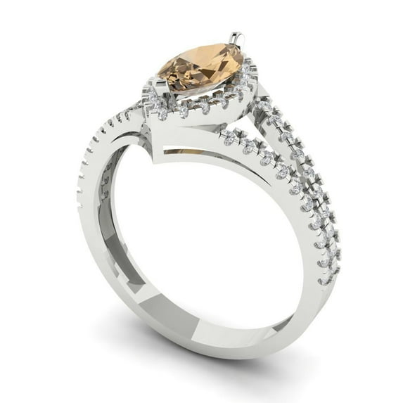 1.2ct marquise cut champagne Zircon 14k white gold halo Bridal Wedding Engagement Promise Anniversary Ring for Women size 6.25
