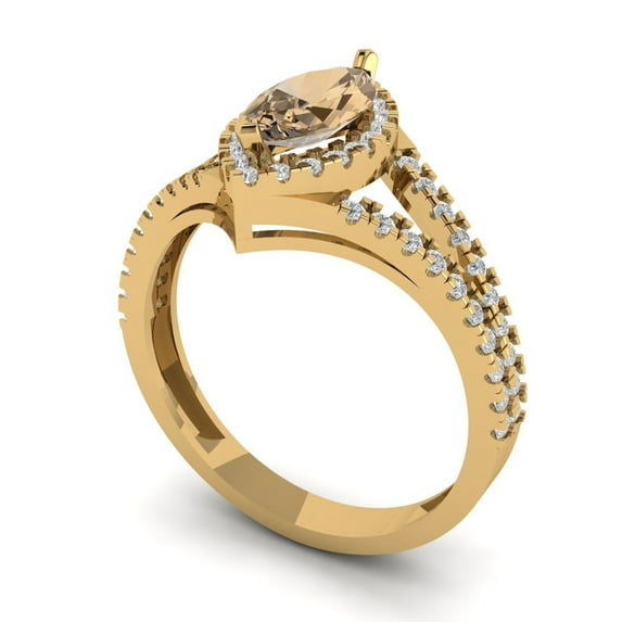 1.2ct marquise cut champagne Zircon 18k yellow gold halo Bridal Wedding Engagement Promise Anniversary Ring for Women size 7