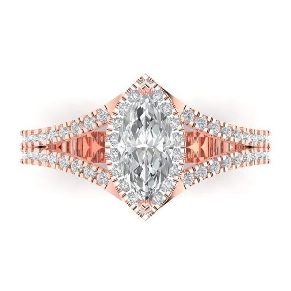 Clara Pucci 14K Rose Gold Solid Gold Moissanite Halo Anniversary Ring for Women - 1.2 cttw Marquise Cut