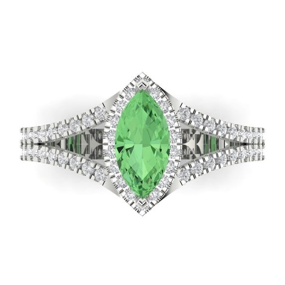 Clara Pucci 14K White Gold Solid Gold Green Halo Anniversary Ring for Women - 1.2 cttw Marquise Cut