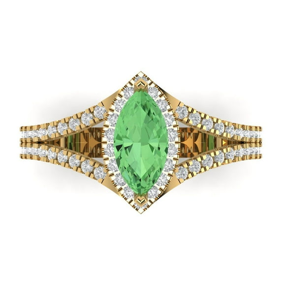 Clara Pucci 14K Yellow Gold Solid Gold Green Halo Anniversary Ring for Women - 1.2 cttw Marquise Cut