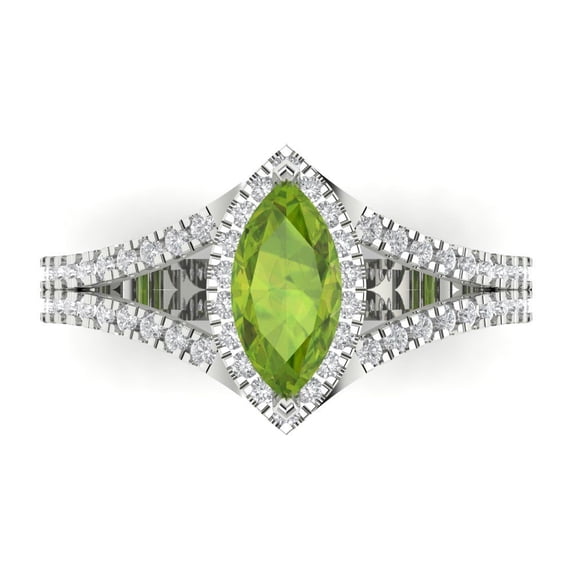 Clara Pucci 14K White Gold Solid Gold Peridot Halo Anniversary Ring for Women - 1.2 cttw Marquise Cut