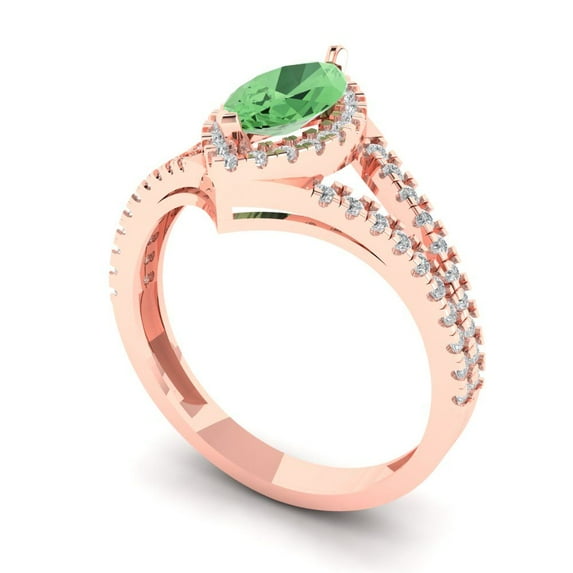 1.2ct marquise cut green Zircon 14k rose gold halo Bridal Wedding Engagement Promise Anniversary Ring for Women size 6.75