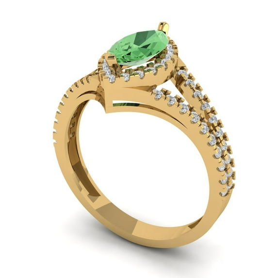 1.2ct marquise cut green Zircon 14k yellow gold halo Bridal Wedding Engagement Promise Anniversary Ring for Women size 10.75