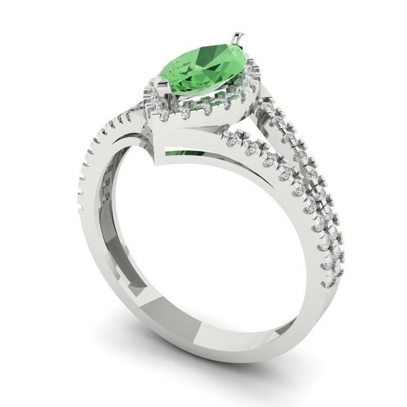 1.2ct marquise cut green Zircon 18k white gold halo Bridal Wedding Engagement Promise Anniversary Ring for Women size 4.5
