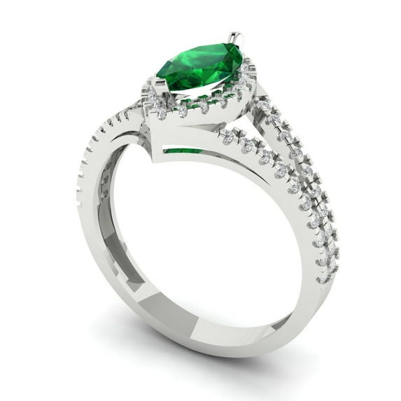 1.2ct marquise cut green emerald 18k white gold halo Bridal Wedding Engagement Promise Anniversary Ring for Women size 4.5