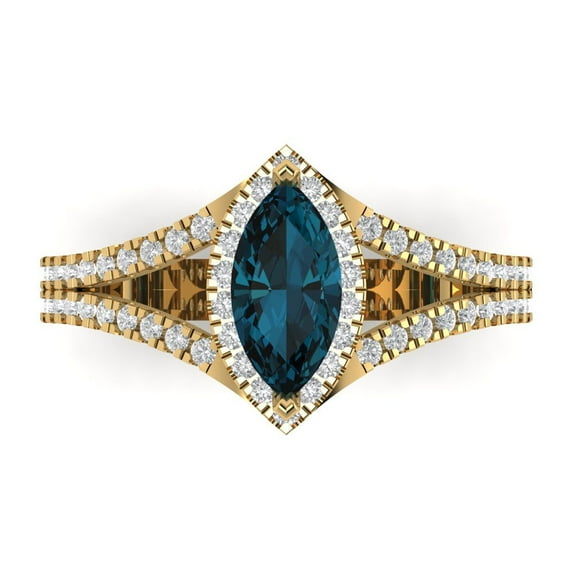 Clara Pucci 14K Yellow Gold Solid Gold LondonBlueTopaz Halo Anniversary Ring for Women - 1.2 cttw Marquise Cut