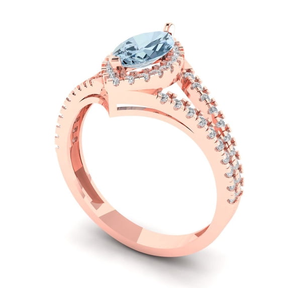 1.2ct marquise cut natural sky blue topaz 14k rose gold halo Bridal Wedding Engagement Promise Anniversary Ring for Women size 10.5