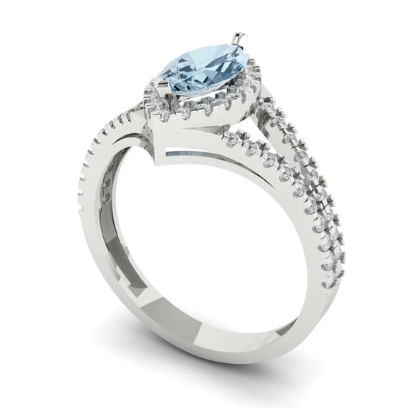 1.2ct marquise cut natural swiss blue topaz 18k white gold halo Bridal Wedding Engagement Promise Anniversary Ring for Women size 6.75