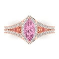 thumbnail image 1 of Clara Pucci 14K Rose Gold Solid Gold Pink Halo Anniversary Ring for Women - 1.2 cttw Marquise Cut, 1 of 7