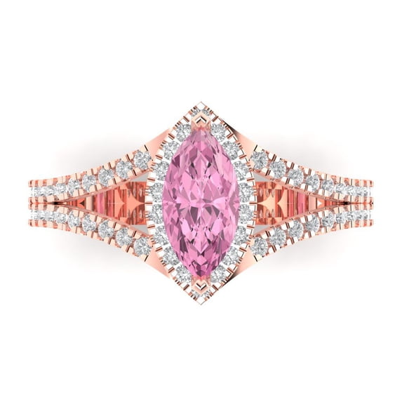 Clara Pucci 14K Rose Gold Solid Gold Pink Halo Anniversary Ring for Women - 1.2 cttw Marquise Cut
