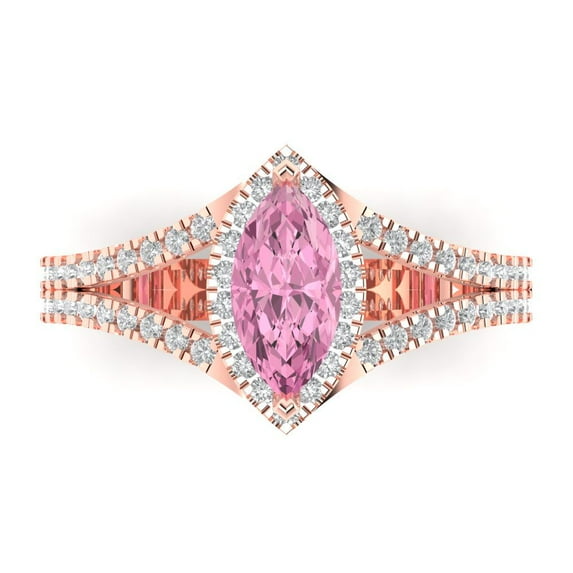 Clara Pucci 14K Rose Gold Solid Gold Pink Halo Anniversary Ring for Women - 1.2 cttw Marquise Cut