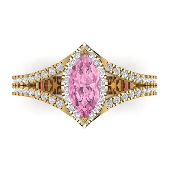Clara Pucci 14K Yellow Gold Solid Gold Pink Halo Anniversary Ring for Women - 1.2 cttw Marquise Cut