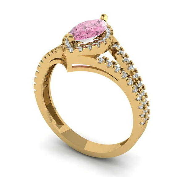 1.2ct marquise cut pink Zircon 14k yellow gold halo Bridal Wedding Engagement Promise Anniversary Ring for Women size 8.75