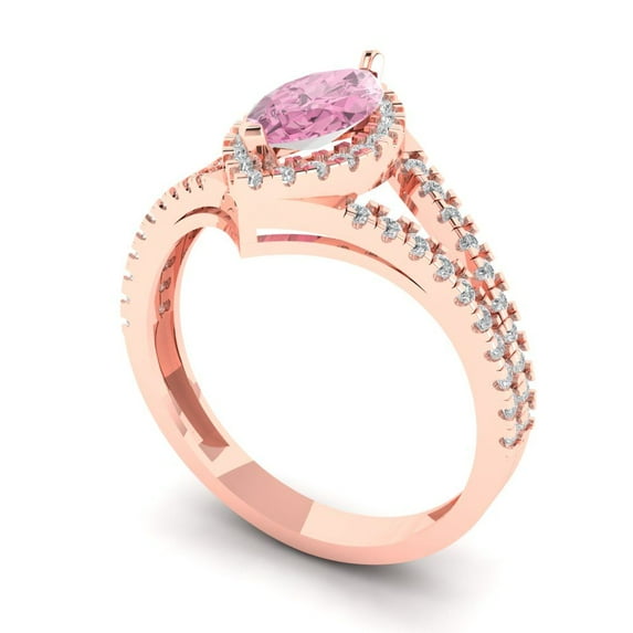 1.2ct marquise cut pink Zircon 18k rose gold halo Bridal Wedding Engagement Promise Anniversary Ring for Women size 7.75