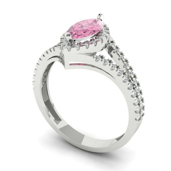 1.2ct marquise cut pink Zircon 18k white gold halo Bridal Wedding Engagement Promise Anniversary Ring for Women size 11
