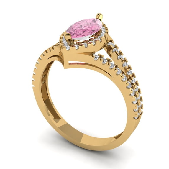 1.2ct marquise cut pink Zircon 18k yellow gold halo Bridal Wedding Engagement Promise Anniversary Ring for Women size 3.5