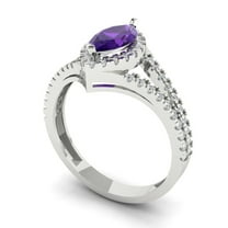 1.2ct marquise cut purple natural amethyst 14k white gold halo Bridal Wedding Engagement Promise Anniversary Ring for Women size 8.25