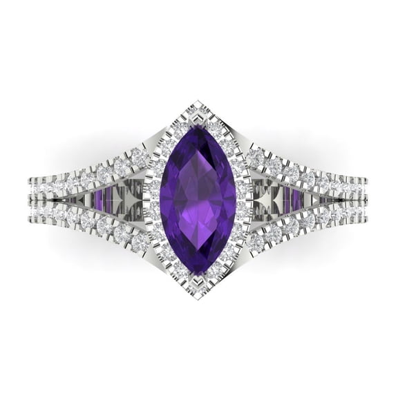Clara Pucci 14K White Gold Solid Gold Amethyst Halo Anniversary Ring for Women - 1.2 cttw Marquise Cut