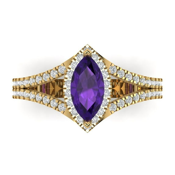 Clara Pucci 14K Yellow Gold Solid Gold Amethyst Halo Anniversary Ring for Women - 1.2 cttw Marquise Cut