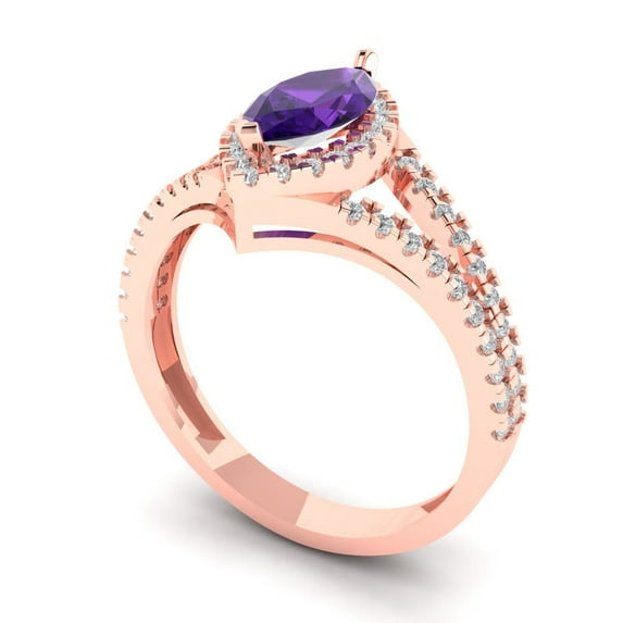 1.2ct marquise cut purple natural amethyst 18k rose gold halo Bridal Wedding Engagement Promise Anniversary Ring for Women size 10.75