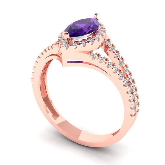 1.2ct marquise cut purple natural amethyst 18k rose gold halo Bridal Wedding Engagement Promise Anniversary Ring for Women size 6.75