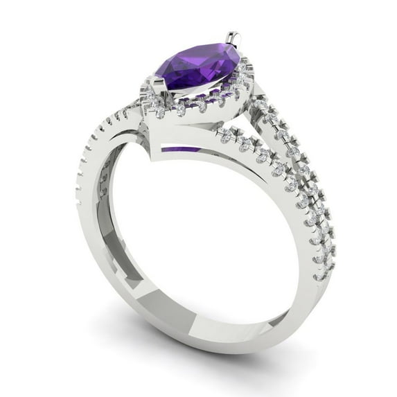 1.2ct marquise cut purple natural amethyst 18k white gold halo Bridal Wedding Engagement Promise Anniversary Ring for Women size 5