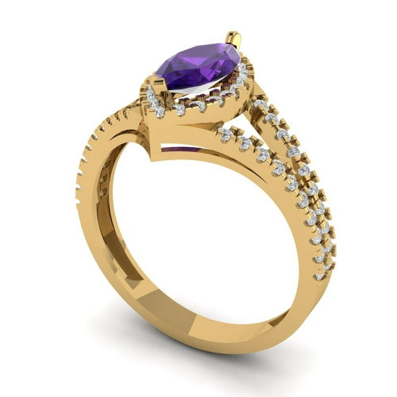 1.2ct marquise cut purple natural amethyst 18k yellow gold halo Bridal Wedding Engagement Promise Anniversary Ring for Women size 5.5
