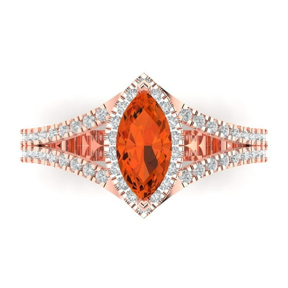 Clara Pucci 14K Rose Gold Solid Gold Red Halo Anniversary Ring for Women - 1.2 cttw Marquise Cut