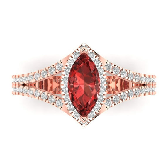 Clara Pucci 14K Rose Gold Solid Gold Garnet Halo Anniversary Ring for Women - 1.2 cttw Marquise Cut