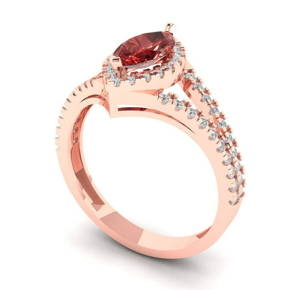 1.2ct marquise cut red natural garnet 18k rose gold halo Bridal Wedding Engagement Promise Anniversary Ring for Women size 5.75