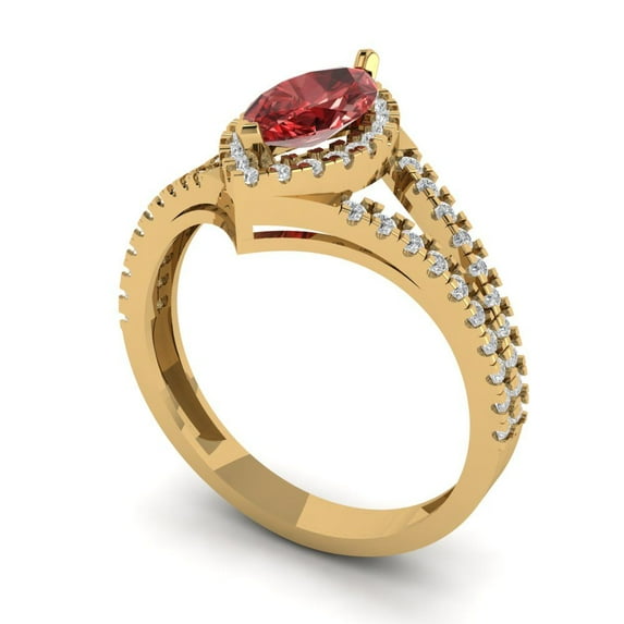 1.2ct marquise cut red natural garnet 18k yellow gold halo Bridal Wedding Engagement Promise Anniversary Ring for Women size 5