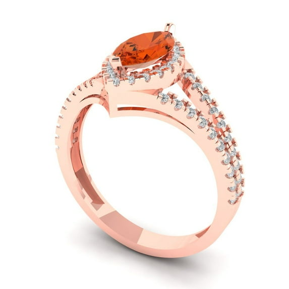 1.2ct marquise cut red Zircon 14k rose gold halo Bridal Wedding Engagement Promise Anniversary Ring for Women size 4.75