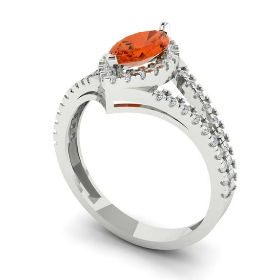 1.2ct marquise cut red Zircon 14k white gold halo Bridal Wedding Engagement Promise Anniversary Ring for Women size 7.25