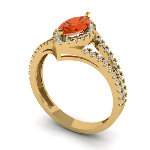 1.2ct marquise cut red Zircon 18k yellow gold halo Bridal Wedding Engagement Promise Anniversary Ring for Women size 4.75