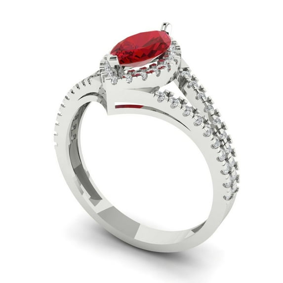 1.2ct marquise cut red ruby 18k white gold halo Bridal Wedding Engagement Promise Anniversary Ring for Women size 3.5