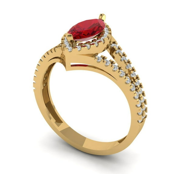 1.2ct marquise cut red ruby 18k yellow gold halo Bridal Wedding Engagement Promise Anniversary Ring for Women size 4.5