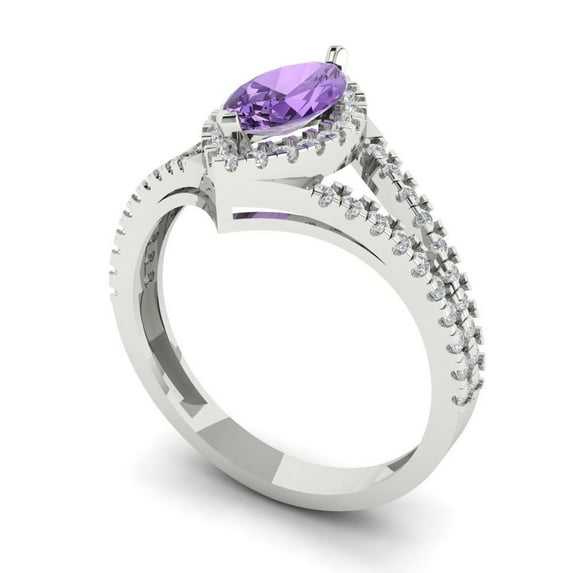 1.2ct marquise cut alexandrite 18k white gold halo Bridal Wedding Engagement Promise Anniversary Ring for Women size 7