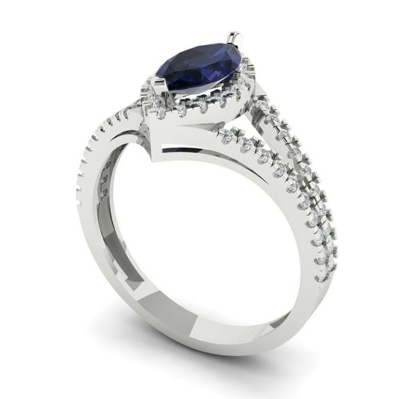 1.2ct marquise cut blue sapphire 14k white gold halo Bridal Wedding Engagement Promise Anniversary Ring for Women size 11