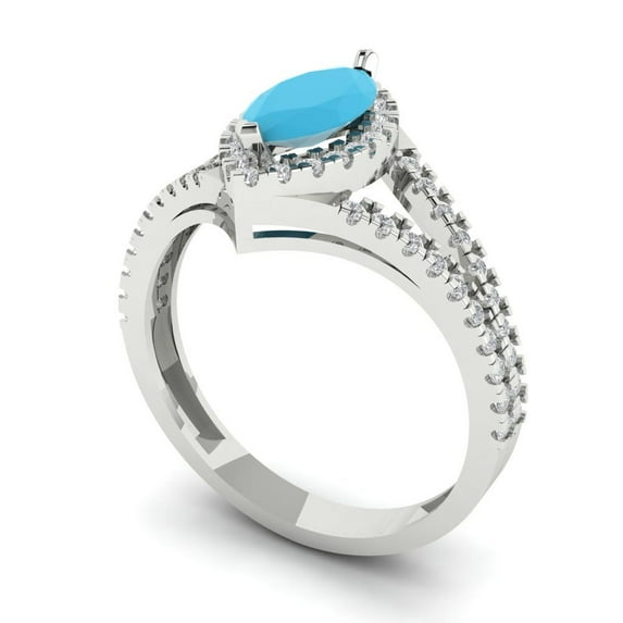 1.2ct marquise cut turquoise 18k white gold halo Bridal Wedding Engagement Promise Anniversary Ring for Women size 5.75