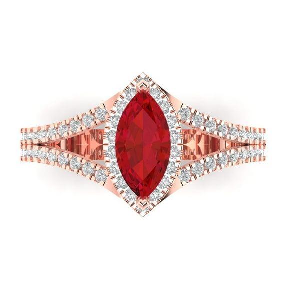 Clara Pucci 14K Rose Gold Solid Gold Tourmaline Halo Anniversary Ring for Women - 1.2 cttw Marquise Cut