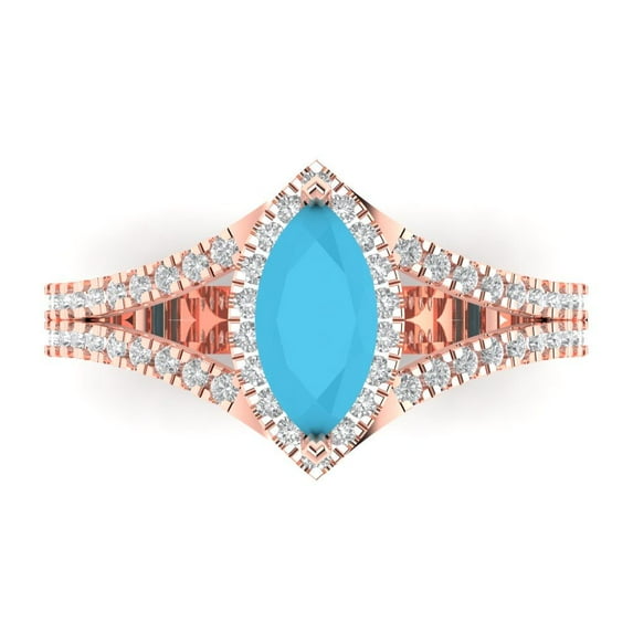 Clara Pucci 14K Rose Gold Solid Gold Turquoise Halo Anniversary Ring for Women - 1.2 cttw Marquise Cut