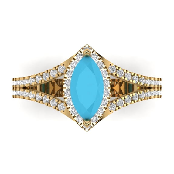 Clara Pucci 14K Yellow Gold Solid Gold Turquoise Halo Anniversary Ring for Women - 1.2 cttw Marquise Cut