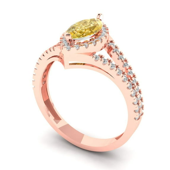 1.2ct marquise cut yellow natural citrine 14k rose gold halo Bridal Wedding Engagement Promise Anniversary Ring for Women size 8.5