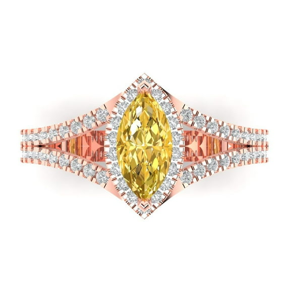 Clara Pucci 14K Rose Gold Solid Gold Citrine Halo Anniversary Ring for Women - 1.2 cttw Marquise Cut