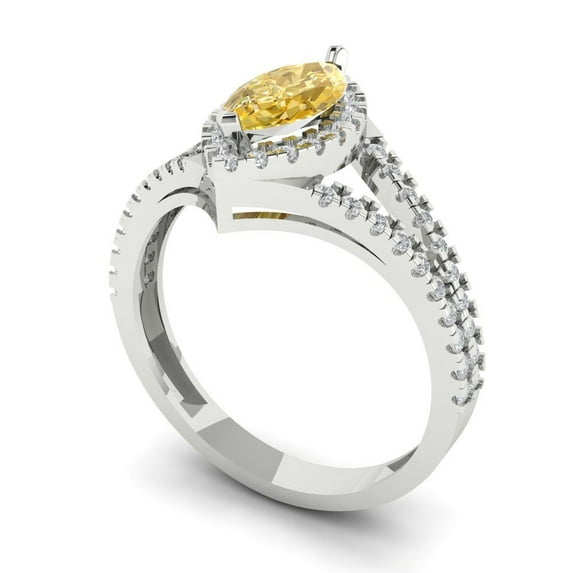 1.2ct marquise cut yellow Zircon 18k white gold halo Bridal Wedding Engagement Promise Anniversary Ring for Women size 5.75