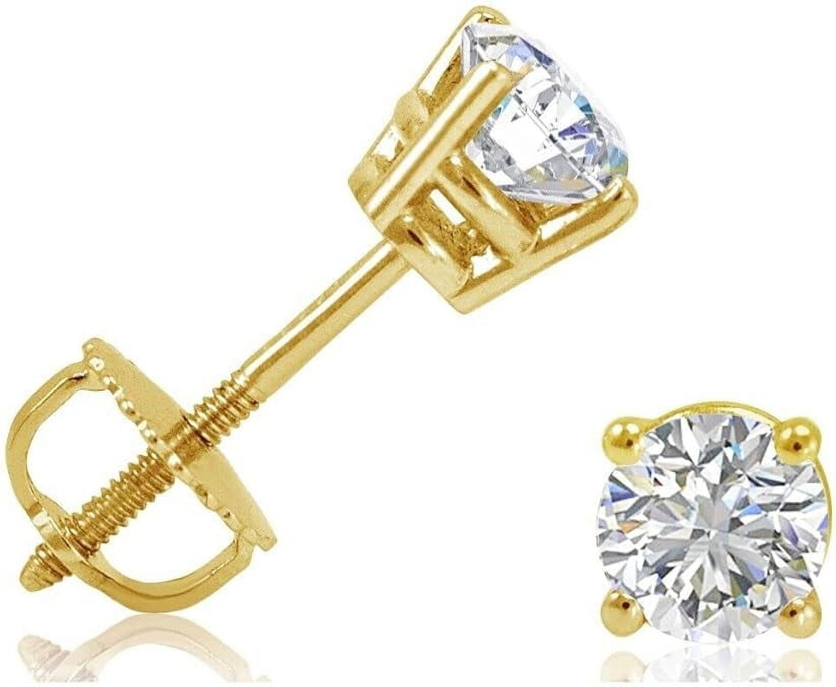 RAKSHITA ENTERPRISES 1/2ct tw Round REAL Natural Diamond Stud Earrings in 14K Yellow Gold Screw Backs