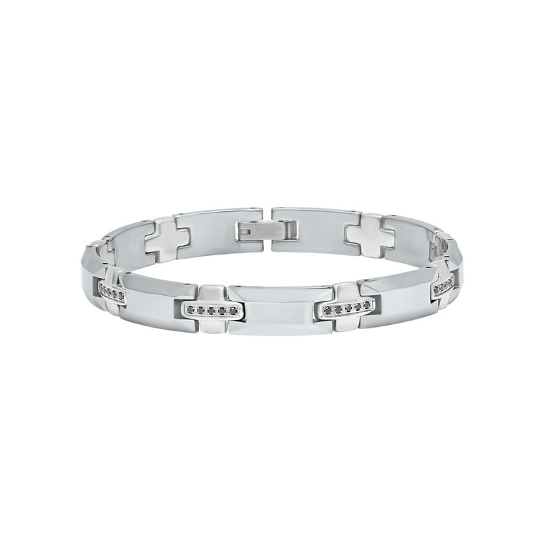 Stainless Steel with Black Ceramic 1/4 carat Diamond 8.75 inch ID Bracelet Stainless Steel with Black Ceramic 1/4 carat Diamond 8.75 inch ID Bracelet