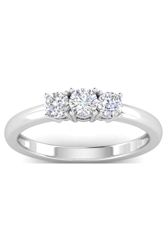 1/2ctw Diamond Three Stone Anniversary Ring in 10k White Gold (G-H, I2-I3)